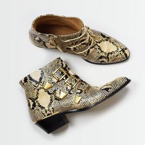 CHLOE Susanna Snake Stud Leather Ankle Boots 9